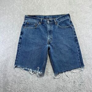 Levis 550 Shorts Mens 34 Relaxed Fit Cutoff Blue Denim Medium Wash Jorts Raw Hem